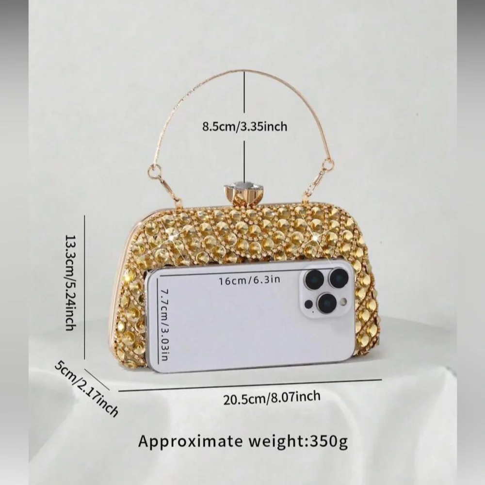 Glamorous Gold Crystal Evening Clutch with Top Handle